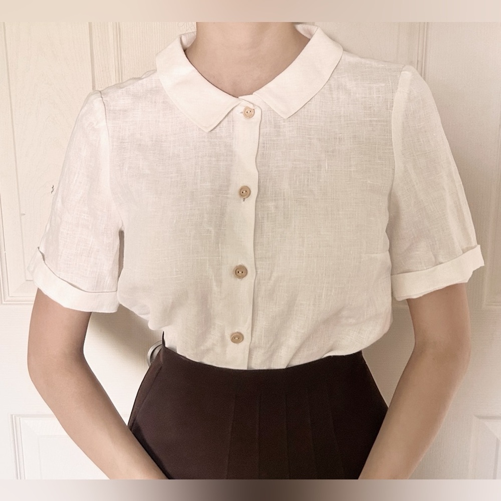 Natural linen button up blouse